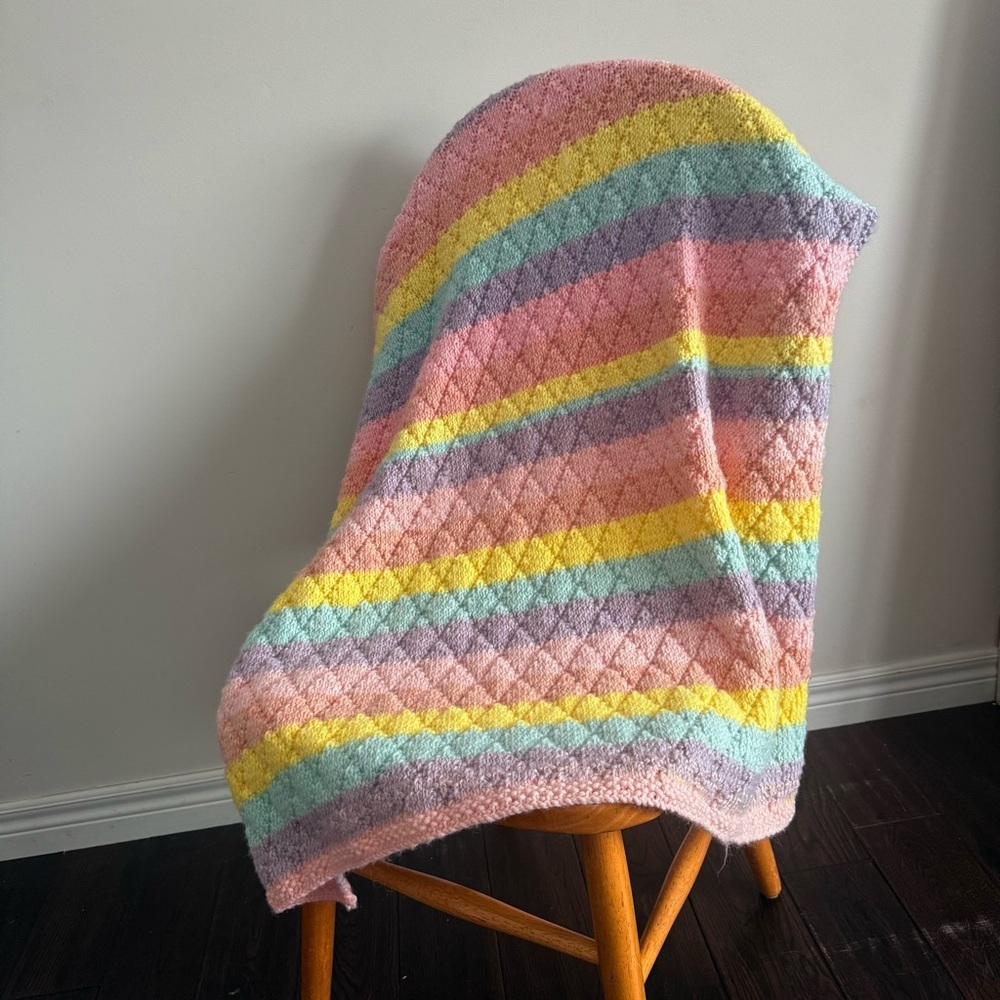 Colorful Striped Handmade Knit Baby Blanket